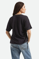 Women's Carefree Organic Garment Dye Cinch T-Shirt in the color Black - Women's Back View