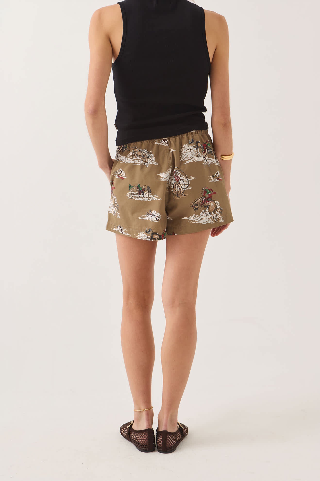 Women's Everyday Women's Short in the color Mid Century Cowboy Print - Women's Back View