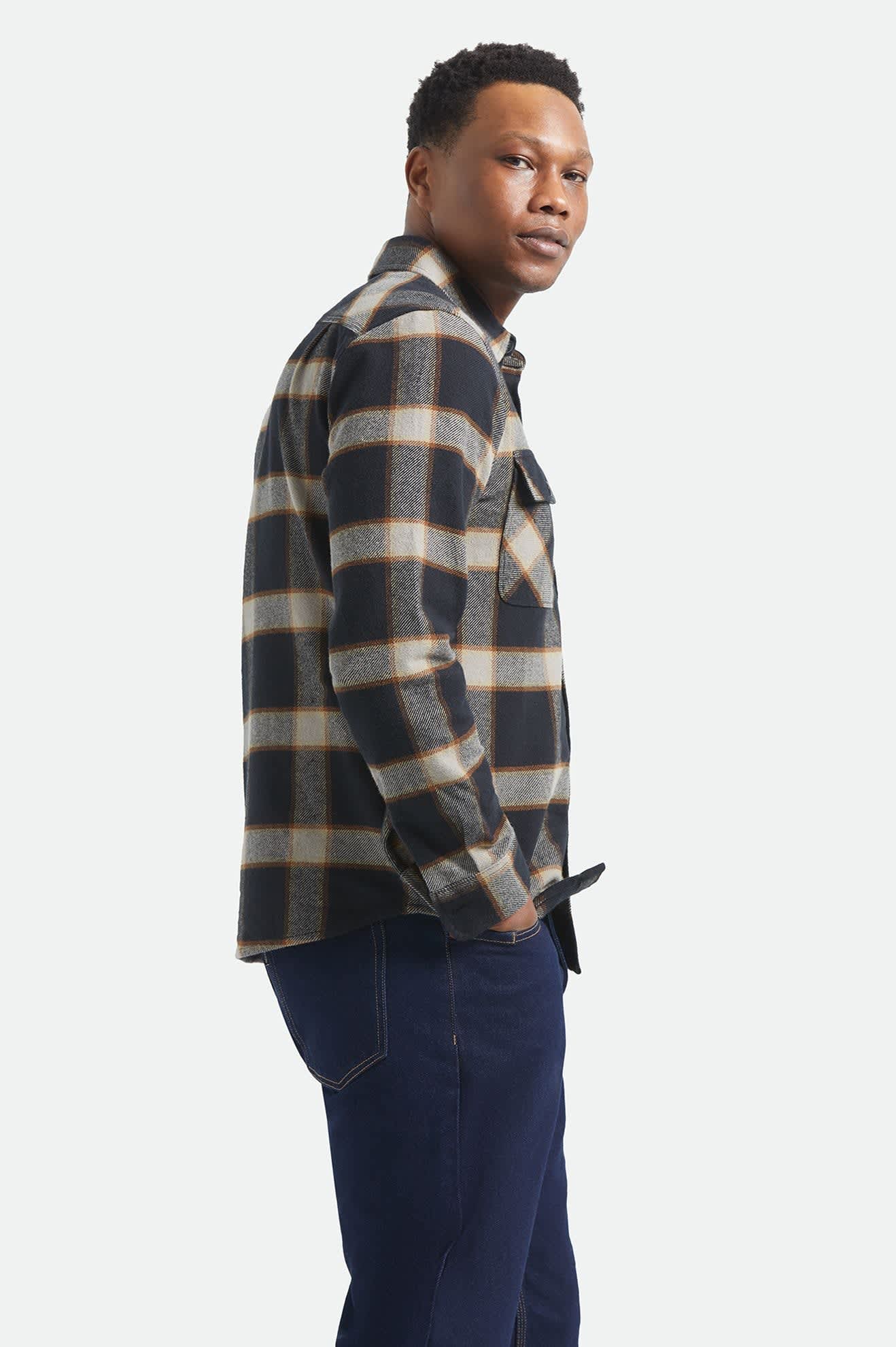 Men's Bowery Flannel in the color Black/Cream - Men's Side View