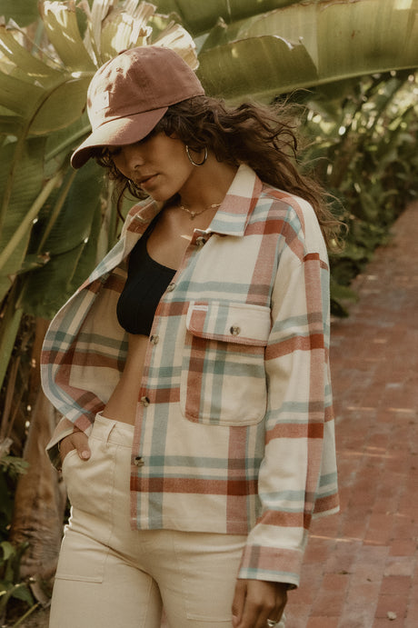 Women's Fit, Extra Shot | Bowery Women's Flannel - White Smoke/Terracotta