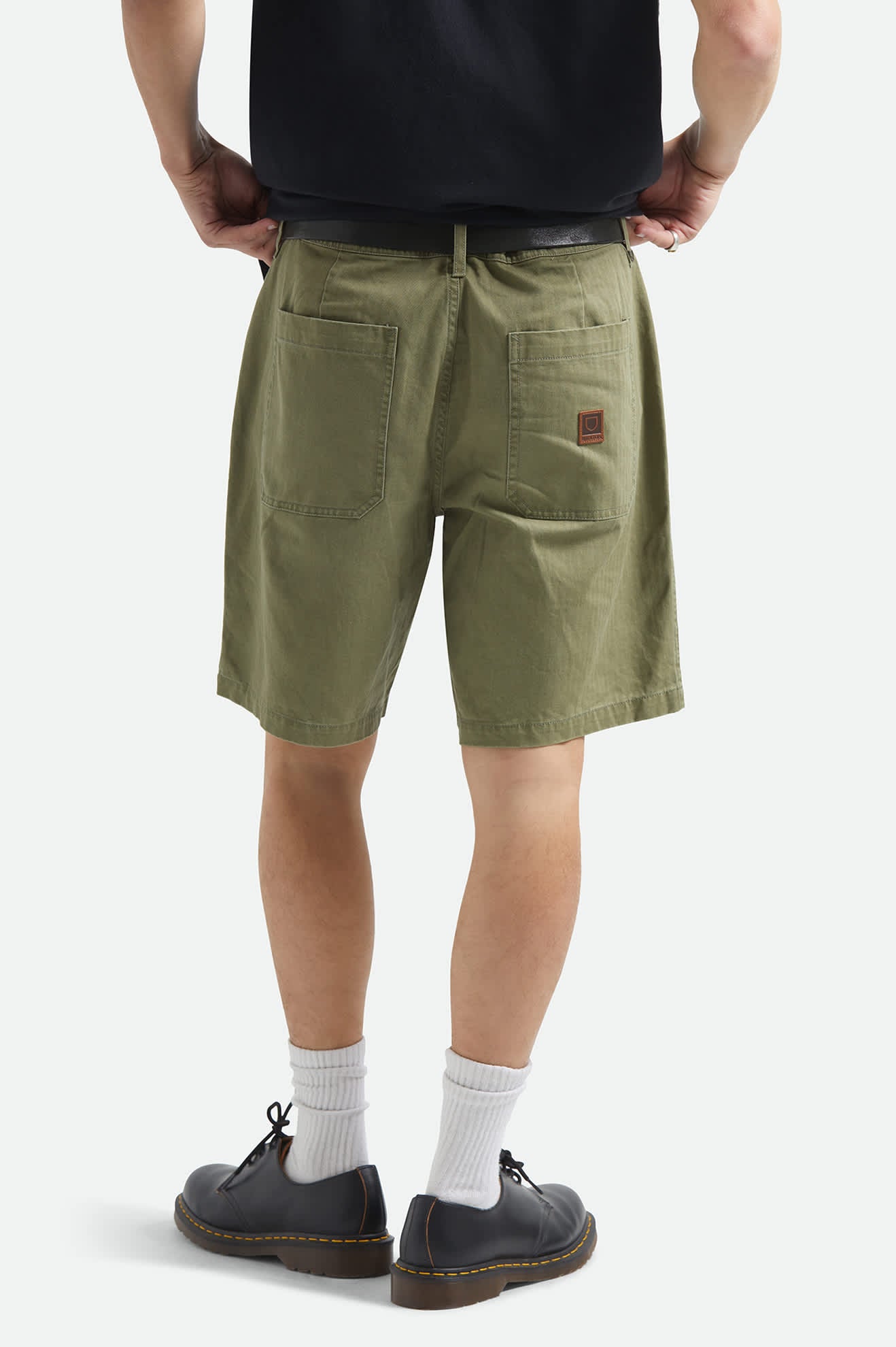Men's Surplus Vintage Wash Herringbone Short in the color Washed Olive Green - Men's Back View
