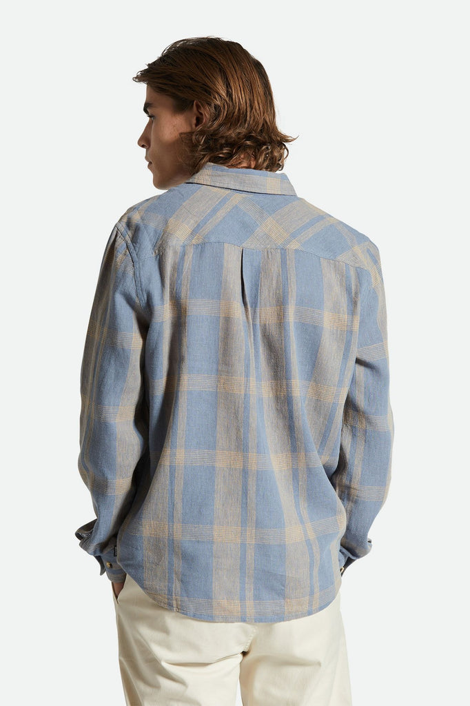 Men's Fit, Back View | Memphis Linen Blend L/S Shirt - Flint Stone Blue/Sand