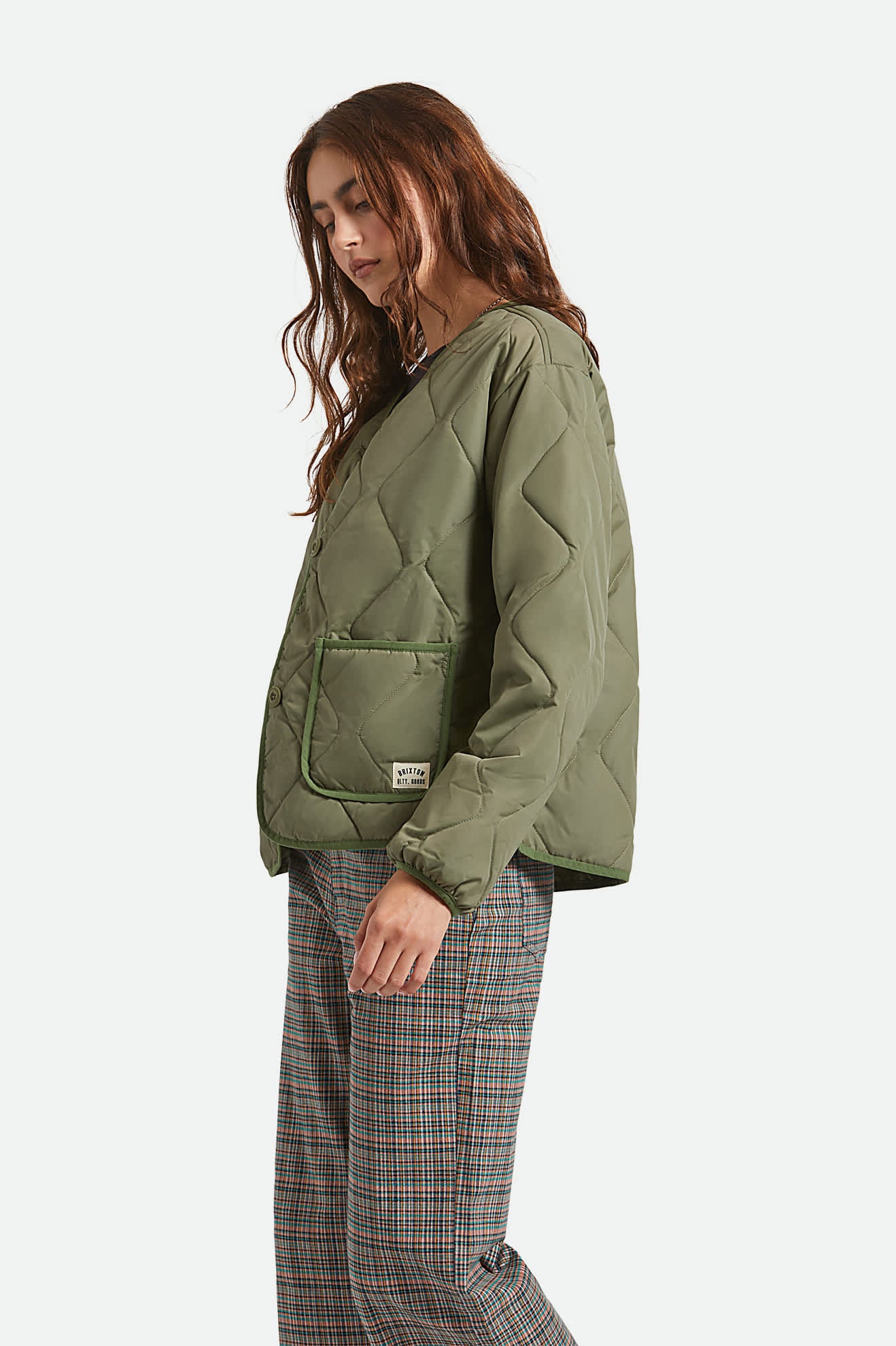Women's Delilah Quilted Jacket in the color Olive Surplus - Women's Side View
