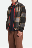 Men's Buffalo Plaid Sherpa Full Zip in the color Black/Cream - Men's Front View