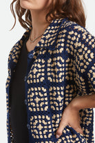 Women's Crochet S/S Button Down in the color Mood Indigo/Off White - Additional Fit image