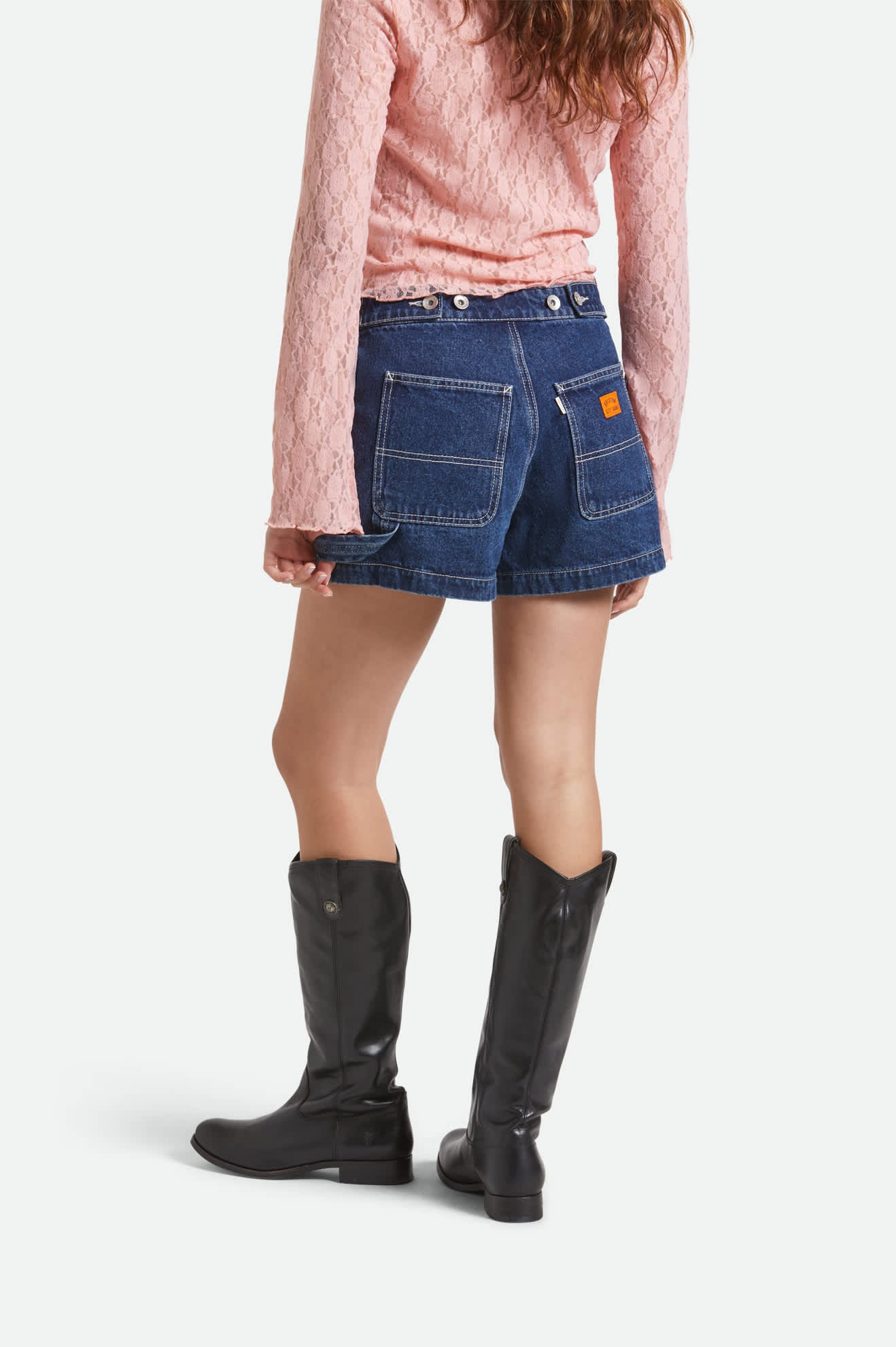 Women's Wrap Skort in the color Rinse Denim - Women's Back View