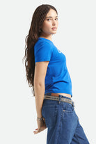 Women's Thank You Slim Crew T-Shirt in the color Sunrise Blue - Additional Fit image