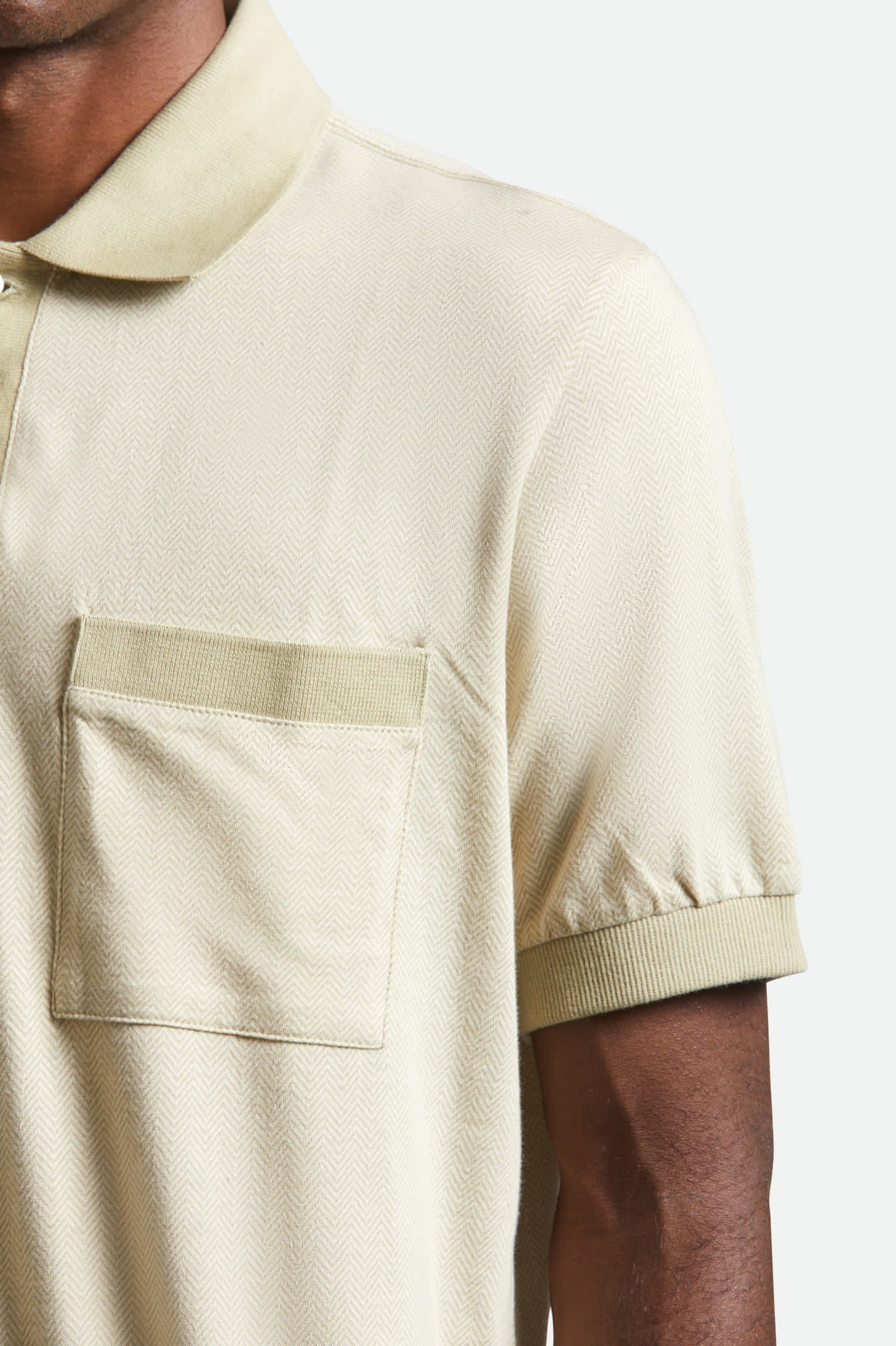Men's Weekend Herringbone S/S Polo in the color Whitecap/Elm - Additional Fit image