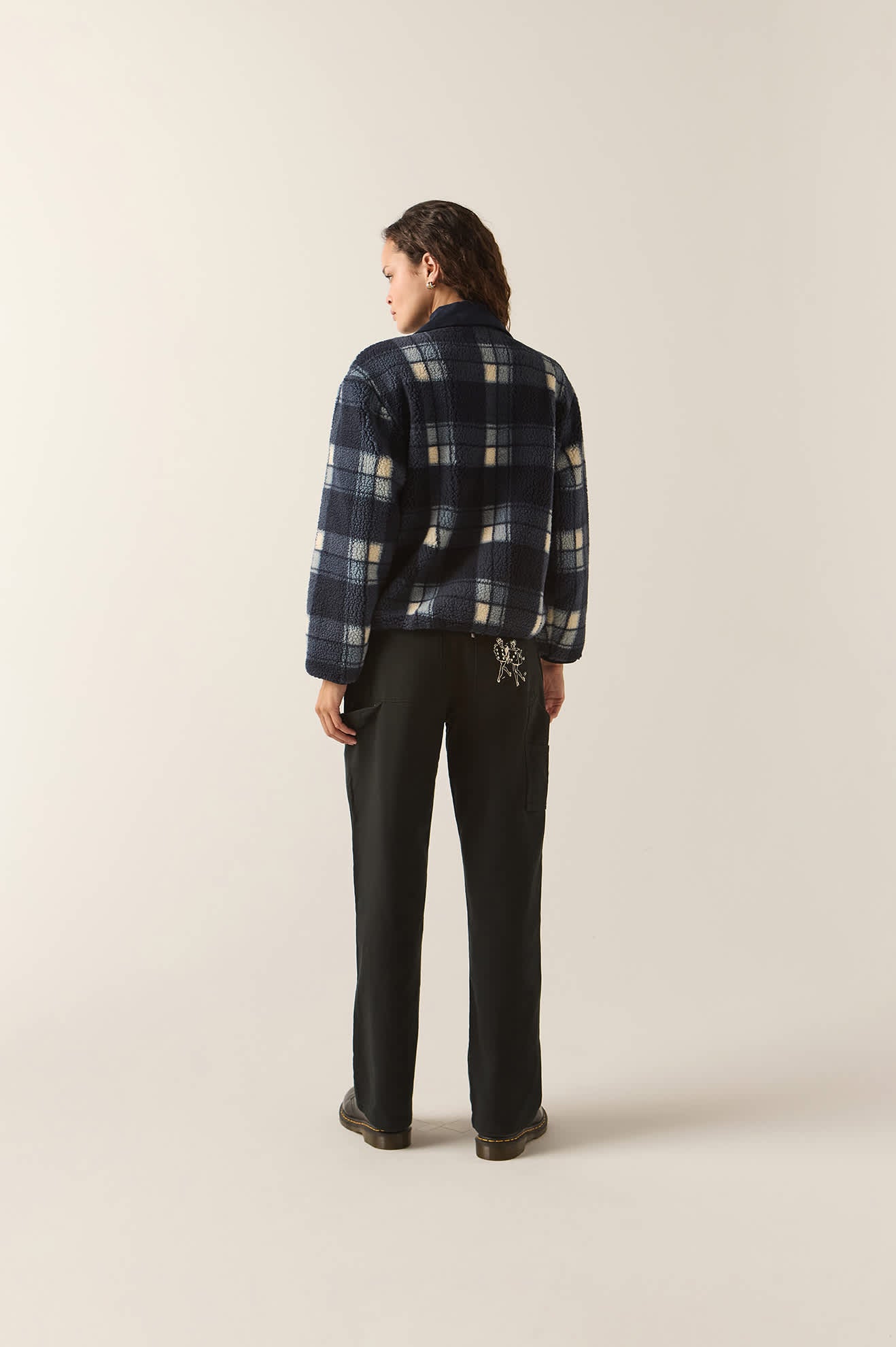 Women's Delilah Sherpa Jacket in the color Classic Navy Plaid - Additional Fit image