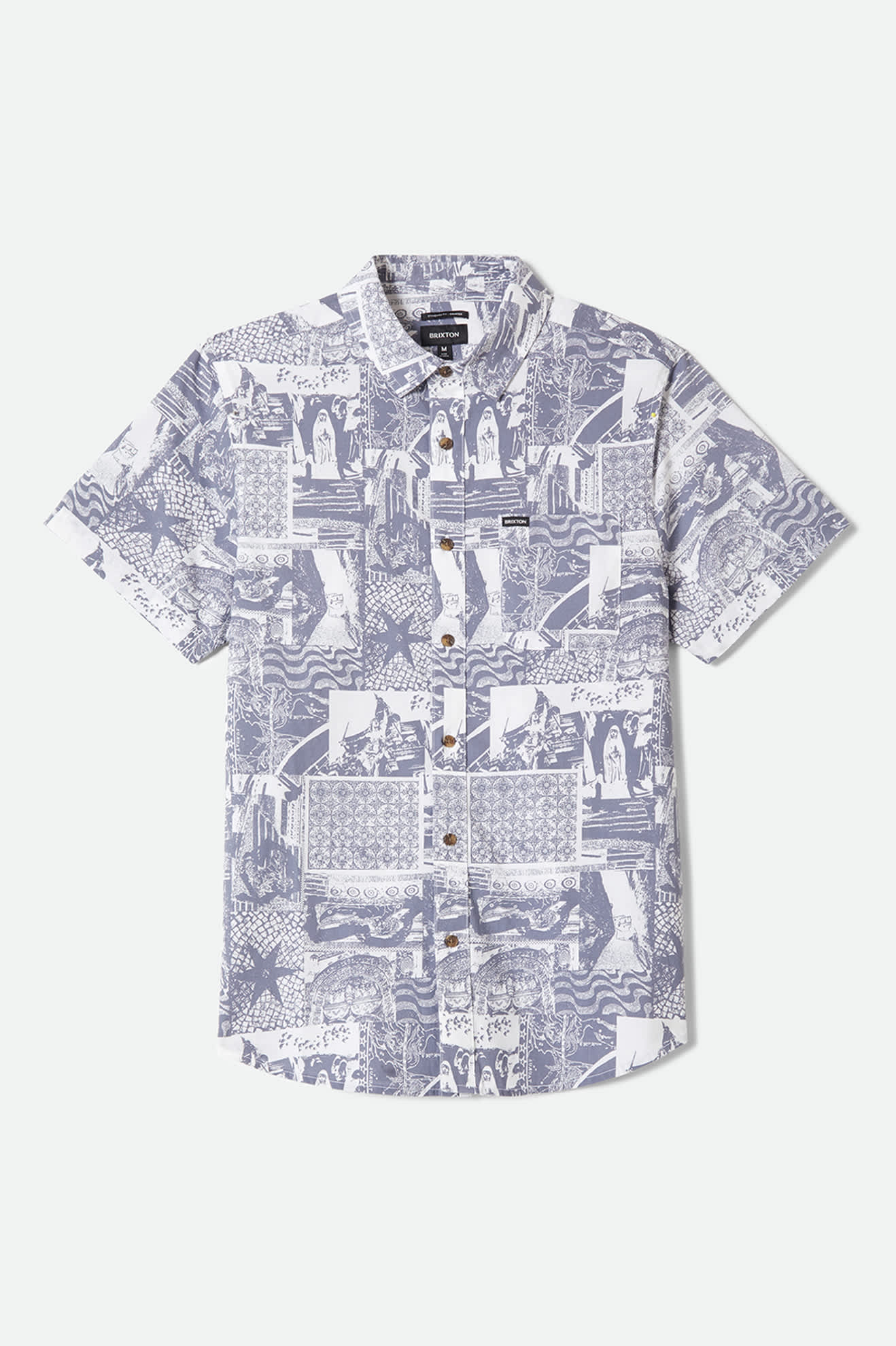 Men's Charter Print Short Sleeve Shirt in the color Navy/White Collage - Front Product View
