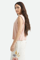Women's Carefree Organic Garment Dye Muscle Tank in the color Silver Pink - Additional Fit image