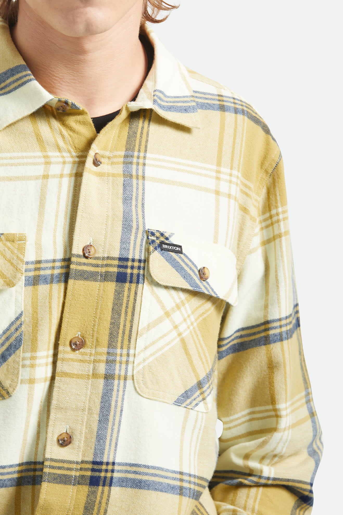 Men's Bowery Lightweight Ultra Soft Flannel in the color Yellow/Dusted Ochre - Additional Fit image