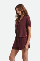 Women's Wandering Tie Top in the color Port - Women's Side View