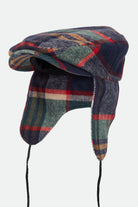 Unisex Barrel Earflap Snap Cap in the color Navy/Green/Red/Cream - Additional Laydown image