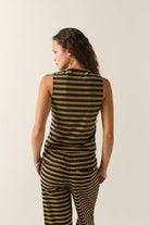 Women's The Audrey Knit Top in the color Washed Black/Khaki Stripe - Women's Back View