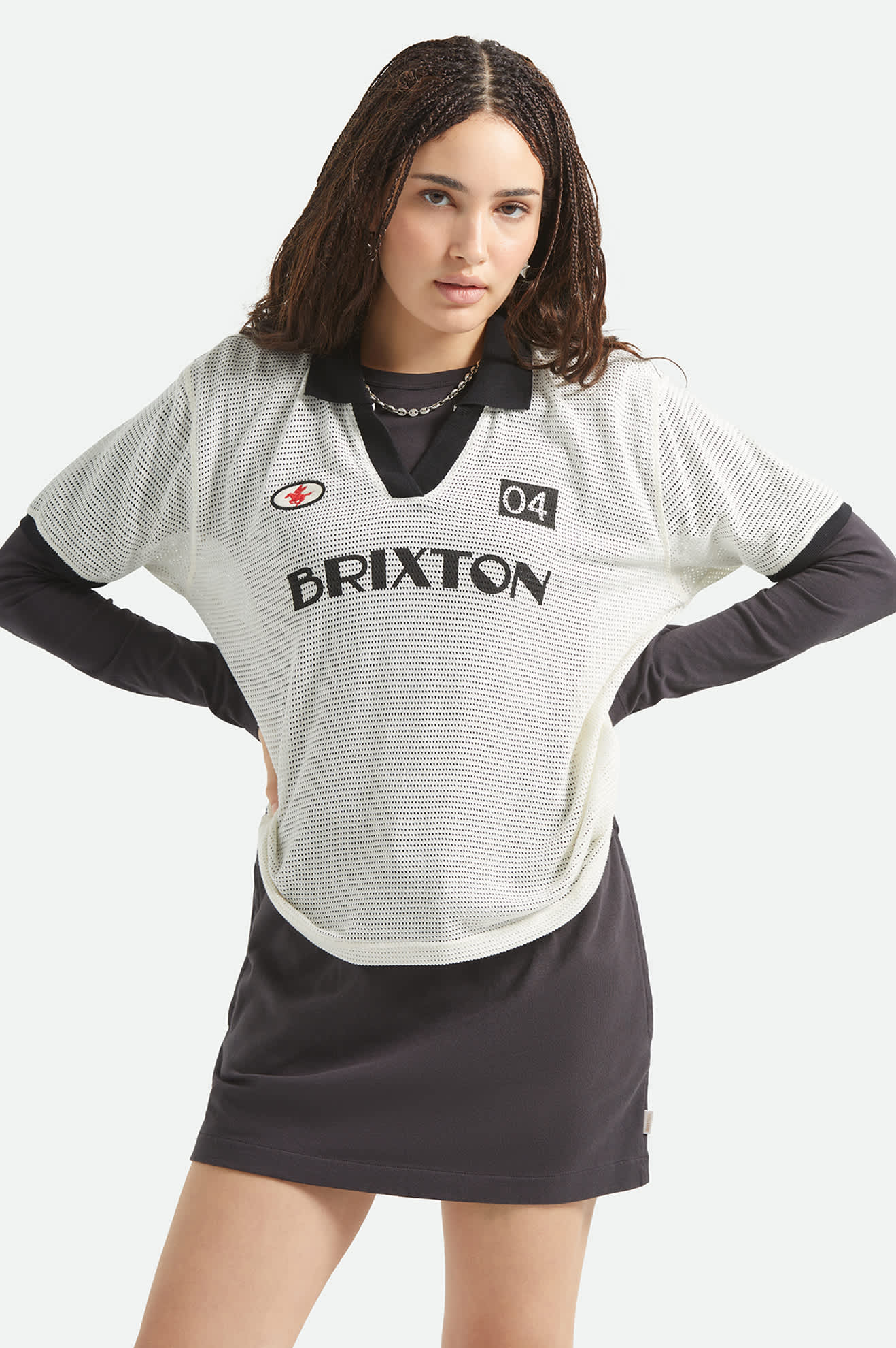 Women's Varsity T-Shirt in the color Off White/Black - Women's Front View