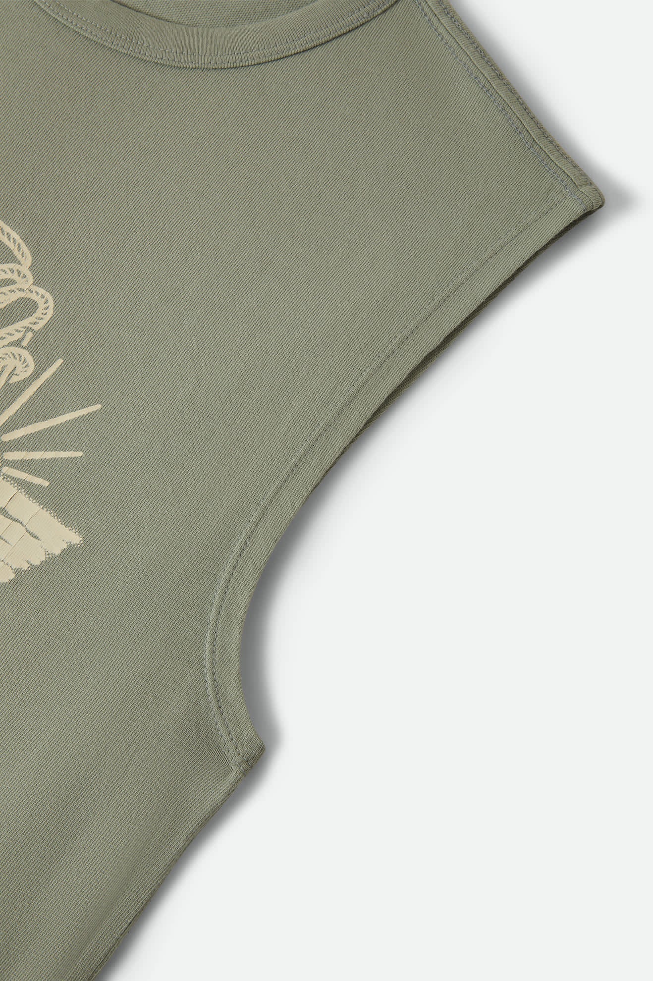 Women's Brixton Ranch Muscle Tank in the color Sage Green - Additional Laydown image