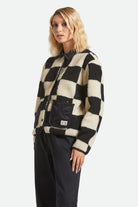 Women's Delilah Sherpa Jacket in the color Black/Natural Finish Line Checker - Women's Side View
