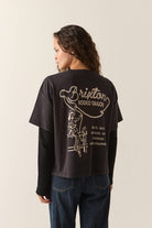 Women's Rodeo Trailors Boxy Crop T-Shirt in the color Black - Women's Back View