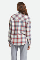 Women's Bowery Vintage Overshirt in the color Off White/Berring Sea/Red - Women's Back View
