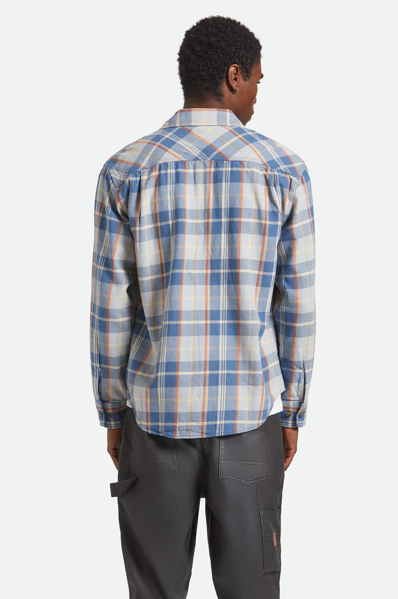 Men's Vintage Wash Flannel in the color Blue/Soft Blue/Orange - Men's Back View