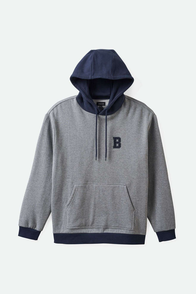 Brixton Men's Retro Heavyweight Relaxed Hoodie - Heather Grey/Washed Navy | Main