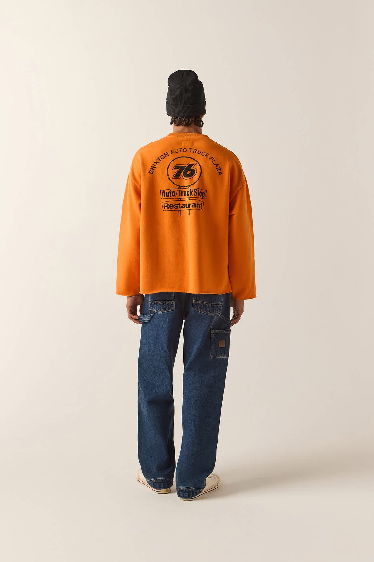 Men's 76 Chopped Crew Fleece in the color Washed Orange - Men's Back View