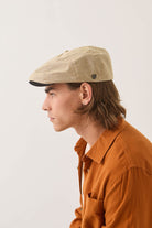 Unisex Brood Newsboy Cap in the color Khaki Stripe/Washed Black - Men's Side View