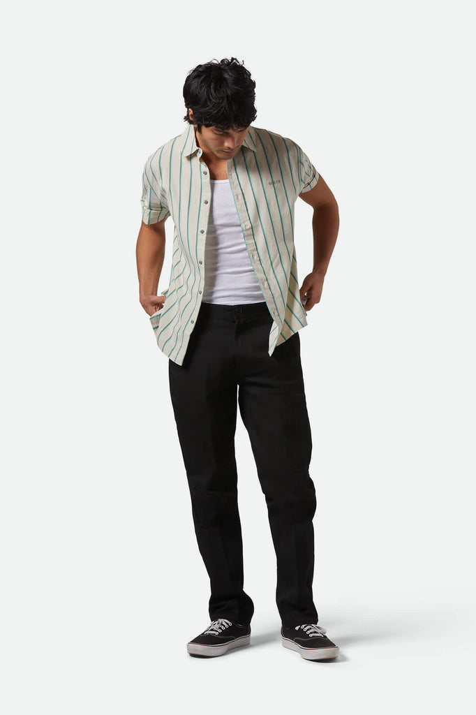 Men's CRU Stripe Relaxed S/S Shirt in the color Beige/Pine Needle/Aquatic Green - Men's Featured View