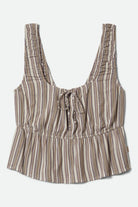 Women's The Abigail Tie Top in the color Worn In Robust Red Stripe - Front Product View