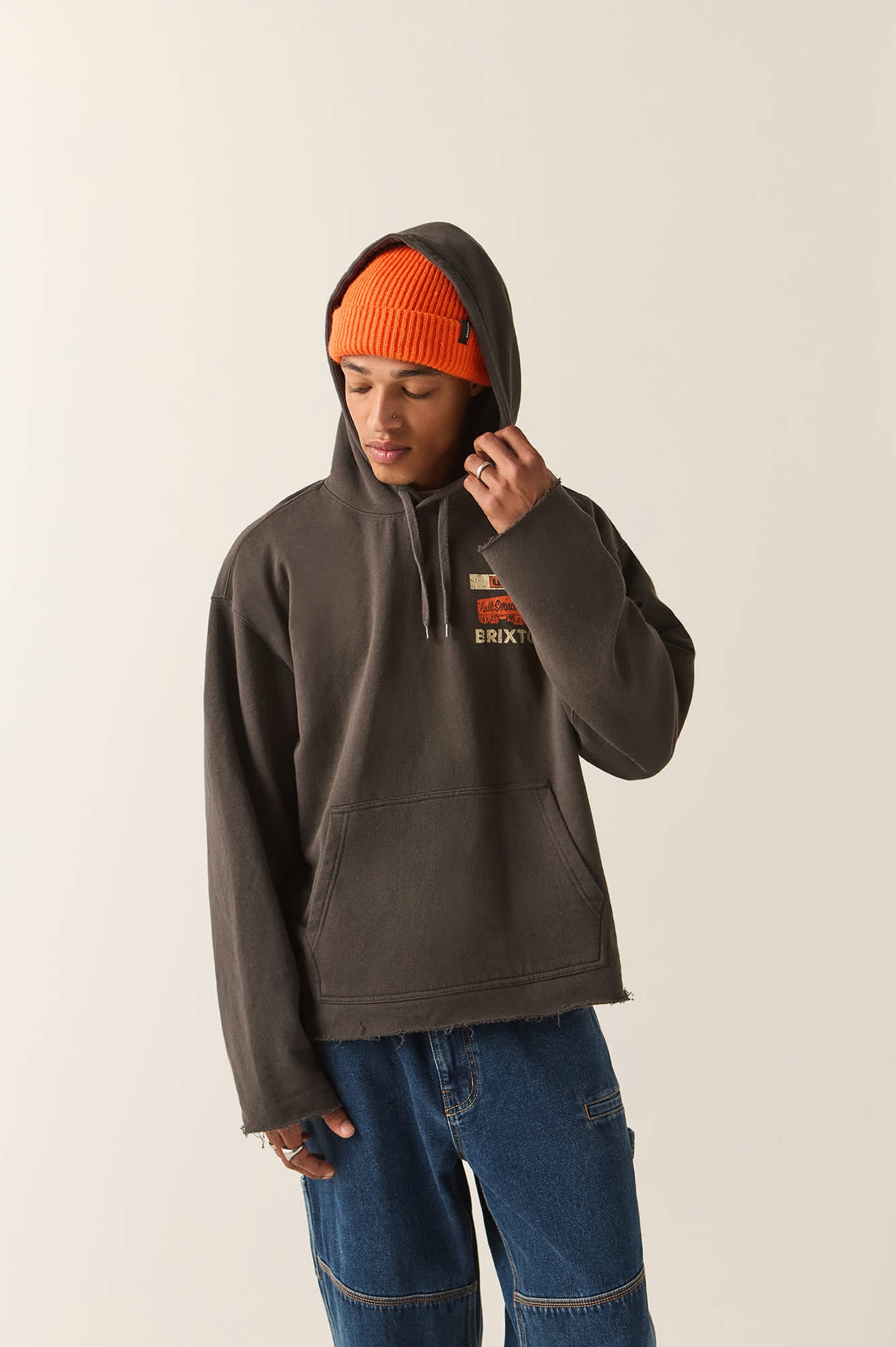 Men's 76 Chopped Hoodie in the color Washed Black - Men's Front View