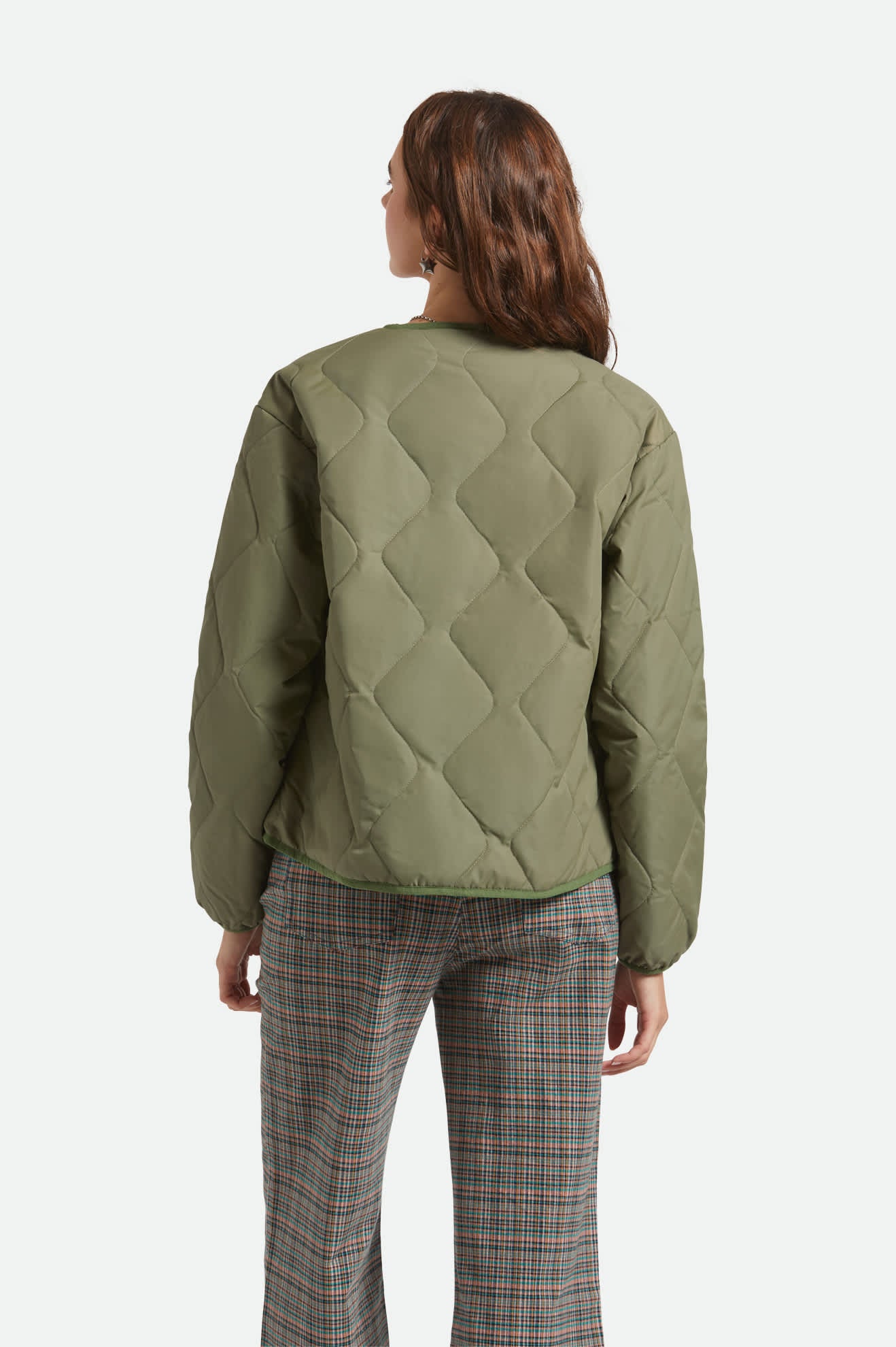 Women's Delilah Quilted Jacket in the color Olive Surplus - Women's Back View
