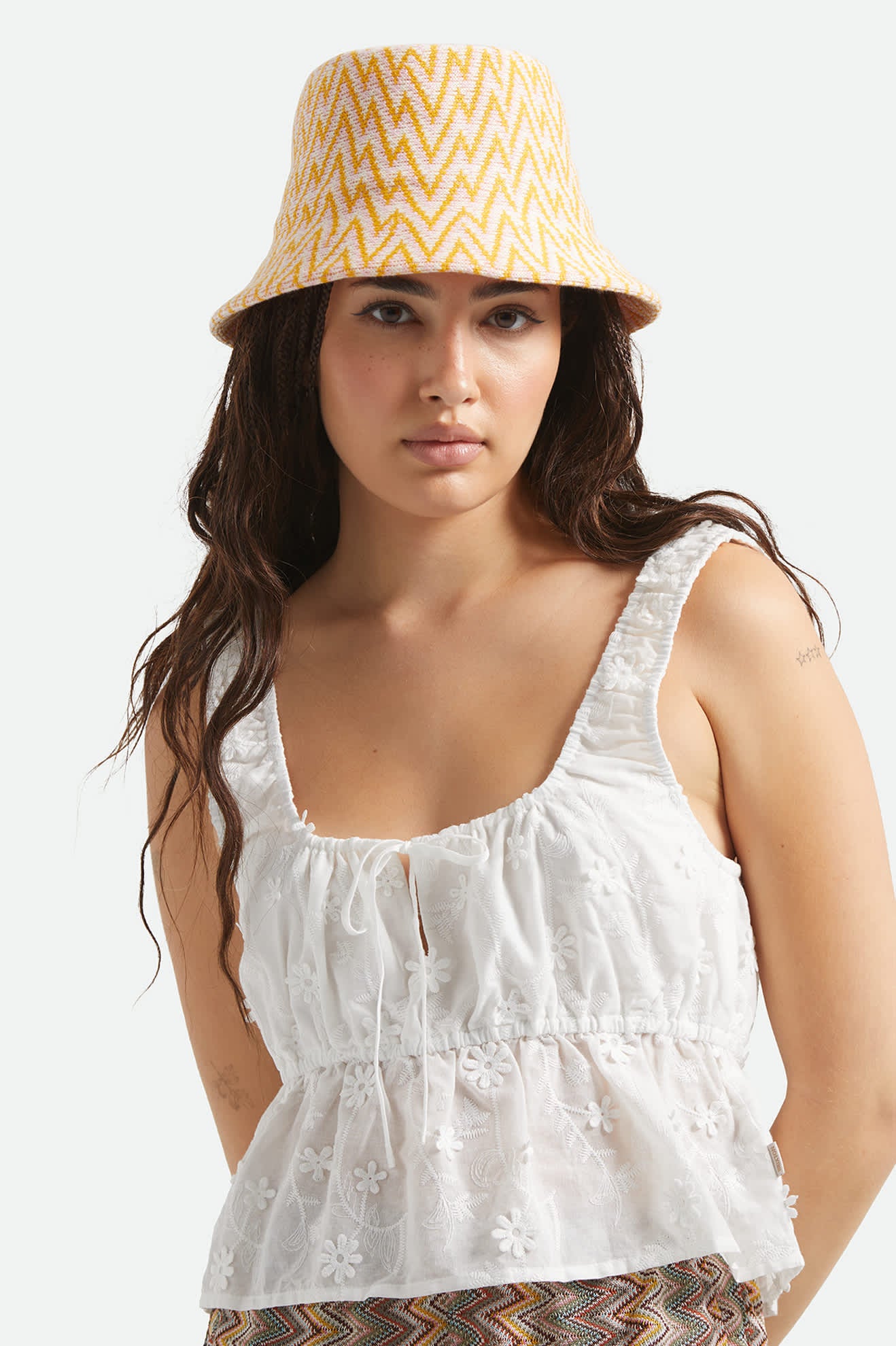 Women's Lisboa Knit Packable Bucket Hat in the color Multi Color Zigzag - Women's Front View