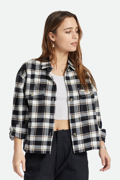 Bowery Women's Lightweight L/S Flannel - Black/Offwhite