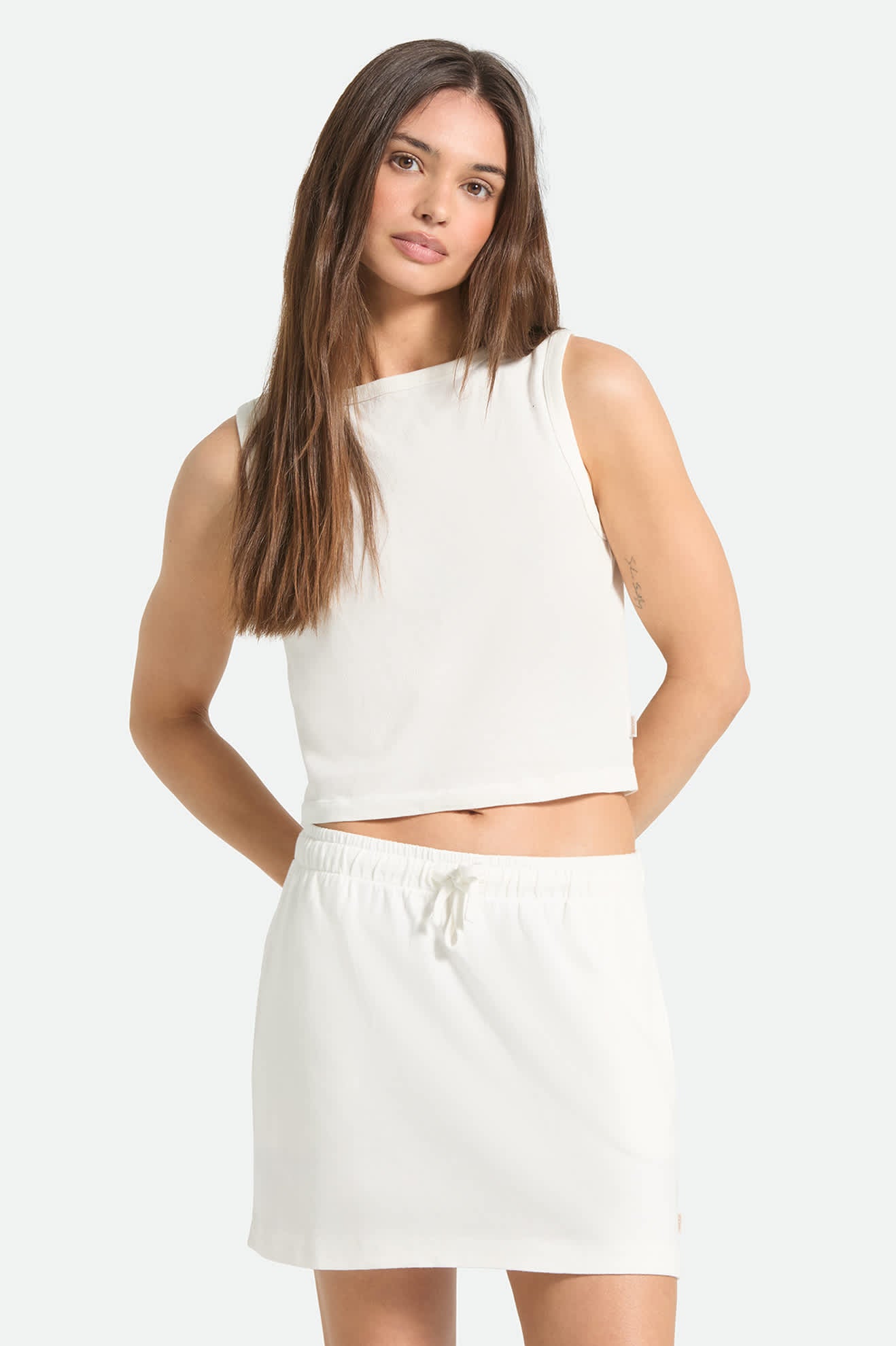 Women's Carefree Organic Garment Dye Cropped Tank in the color Off White - Women's Front View