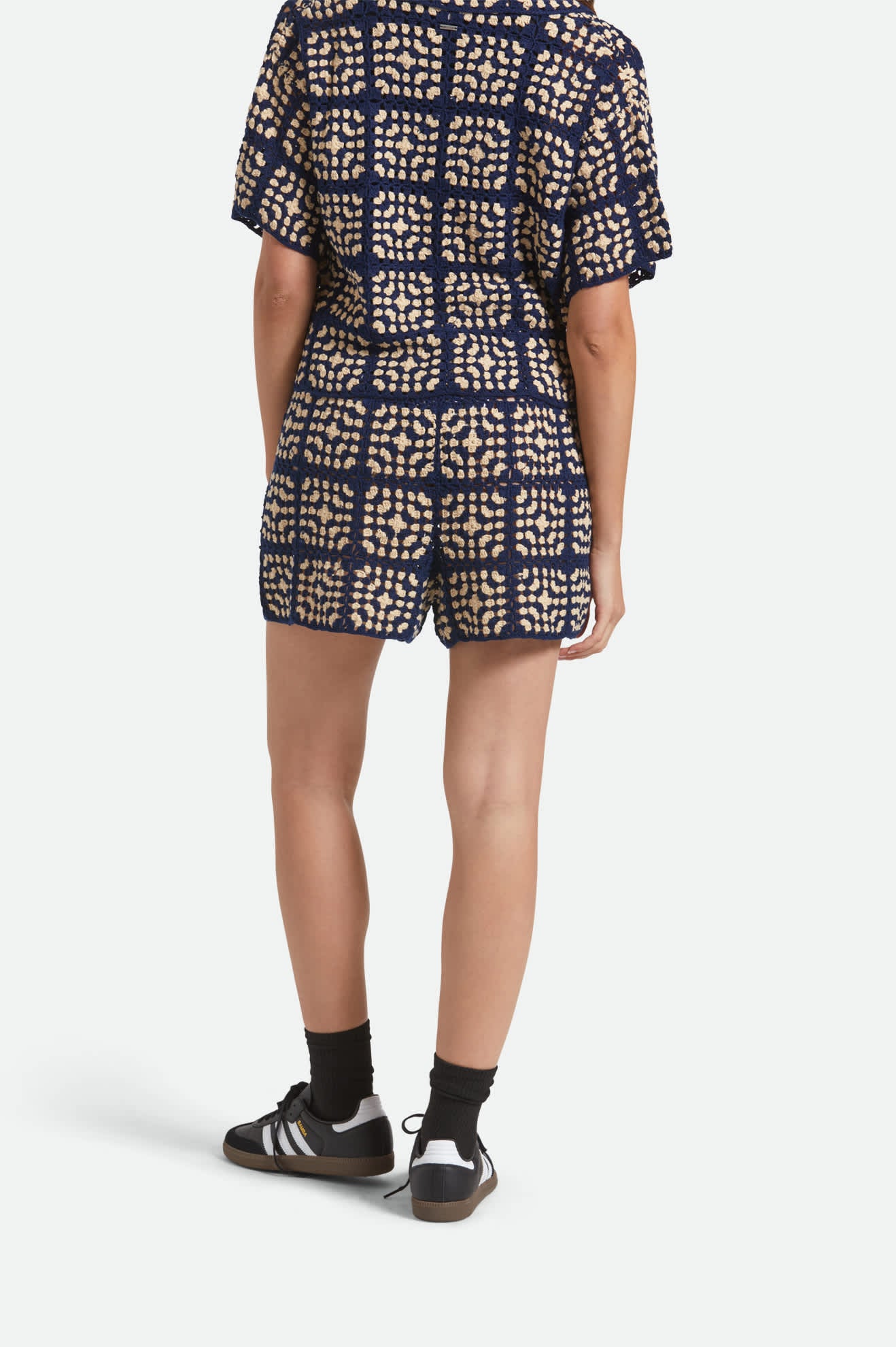 Women's Crochet Short in the color Mood Indigo/Off White - Women's Back View