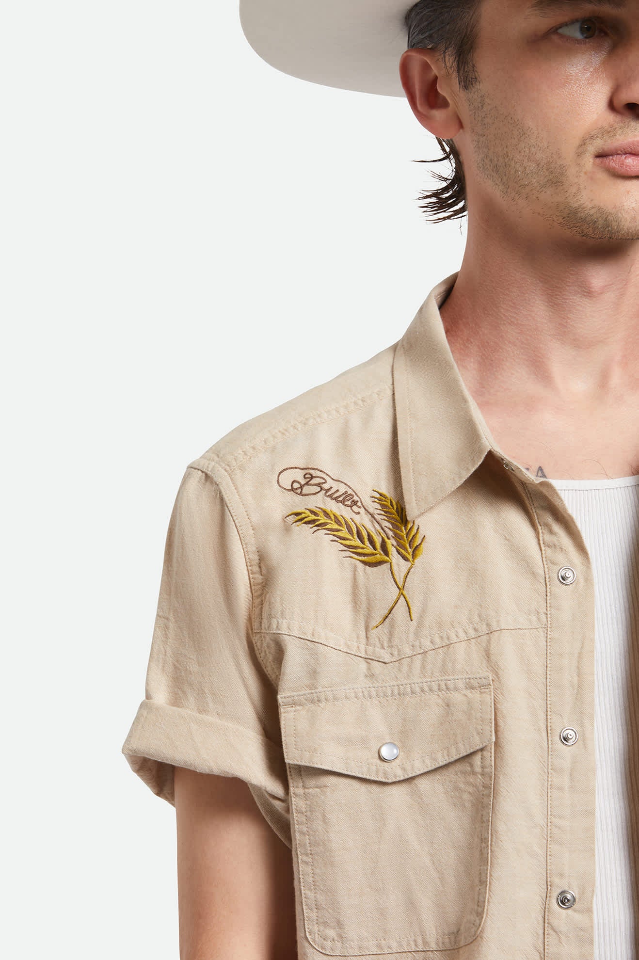 Men's Ford S/S Western Shirt in the color Khaki - Additional Fit image