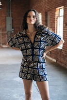 Women's Crochet S/S Button Down in the color Mood Indigo/Off White - Men's Lifestyle image