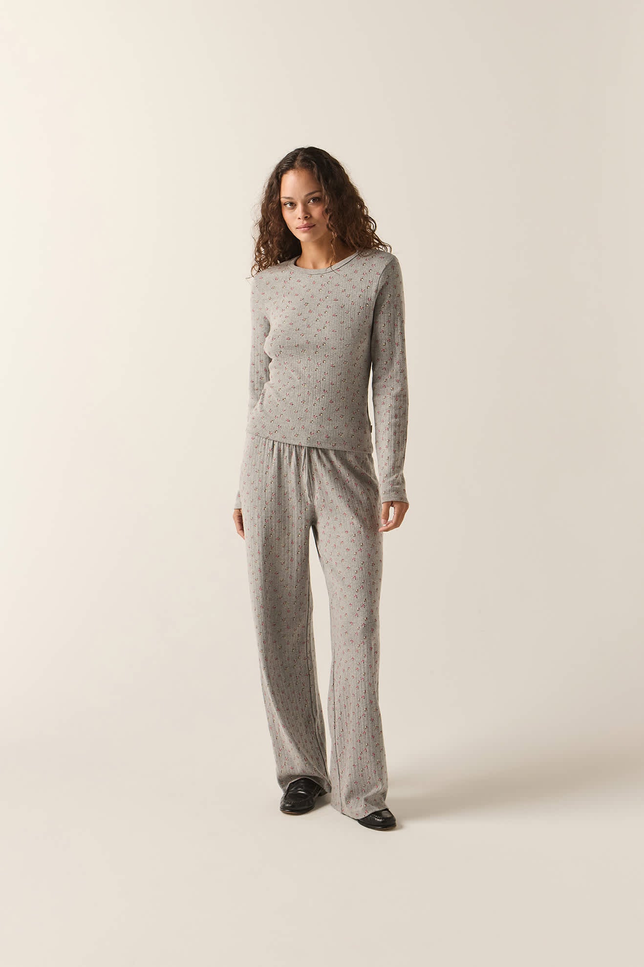 Women's Off Duty Pointelle Lounge Pant in the color Heather Grey Ditsy Floral - Women's Front View