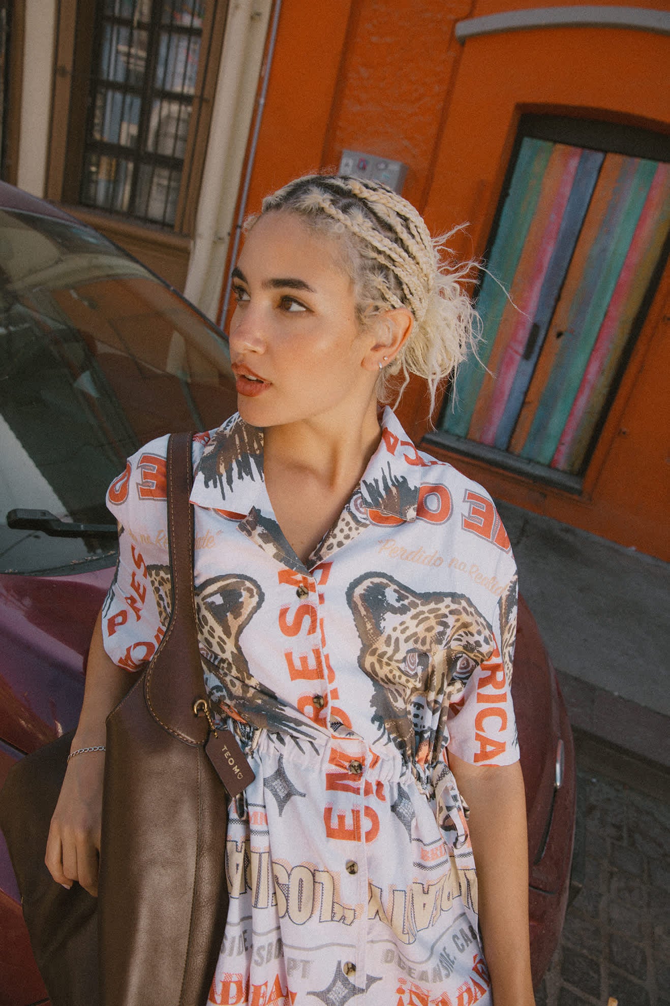 Women's The Cinch Button Down Short Sleeve Dress in the color Lost In Reality Print - Men's Lifestyle image