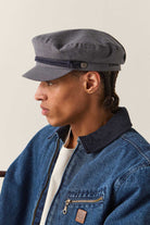 Unisex Fiddler Fisherman Cap in the color Indigo/Dark Sand - Men's Side View
