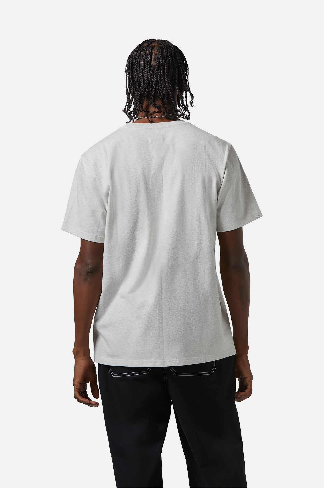 Men's Embroidered Heavyweight S/S Pocket T-Shirt in the color Heather Grey Ash - Men's Back View