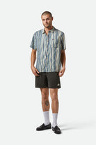 Men's CRU Slub Relaxed S/S Shirt in the color Basalt Blue/Painterly Stripe - Men's Front View