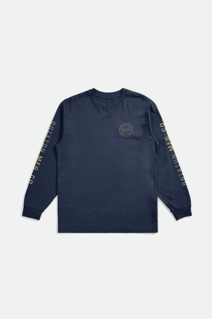 Brixton Crest L/S Tee - Washed Navy/Olive Surplus/Antelope