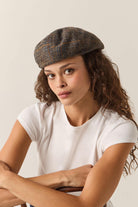 Unisex Brood Newsboy Cap in the color Slate Blue/Sepia/Orange - Women's Front View
