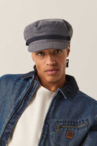 Unisex Fiddler Fisherman Cap in the color Indigo/Dark Sand - Men's Front View