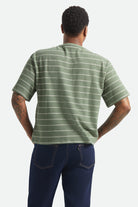 Men's Parsons Stripped Pique Boxy T-Shirt in the color Dark Olive/Whitecap - Men's Back View
