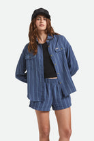 Women's Wandering L/S Overshirt in the color Berring Sea/White - Women's Front View