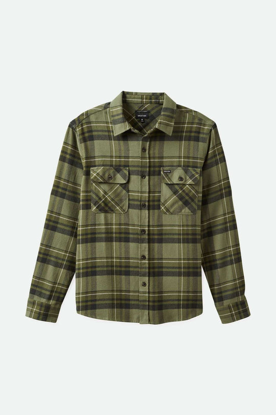 Brixton Men's Bowery L/S Flannel - Vetiver/Laurel Wreath/Washed Black | Main