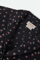 Women's Silky Bowling Button Down Shirt in the color Black Ditsy Floral - Additional Laydown image
